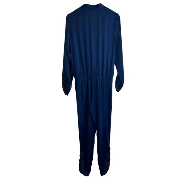 Amanda Uprichard Jadyn Navy Blue 100% Silk V-Neck Jumpsuit NWT Size Large - Picture 5 of 12